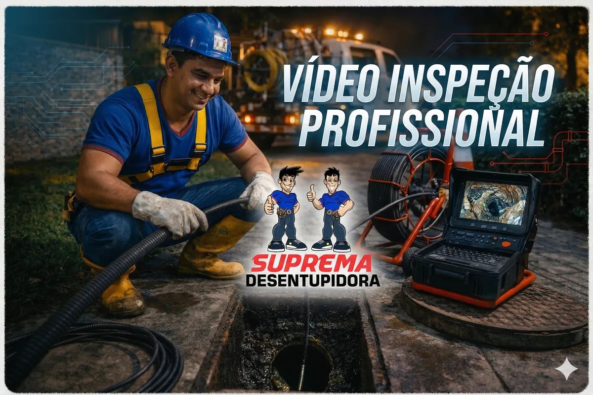 Técnico da Suprema fazendo vídeo inspeção de tubulação com câmera e monitor em Curitiba em atendimento de desentupimento em museu